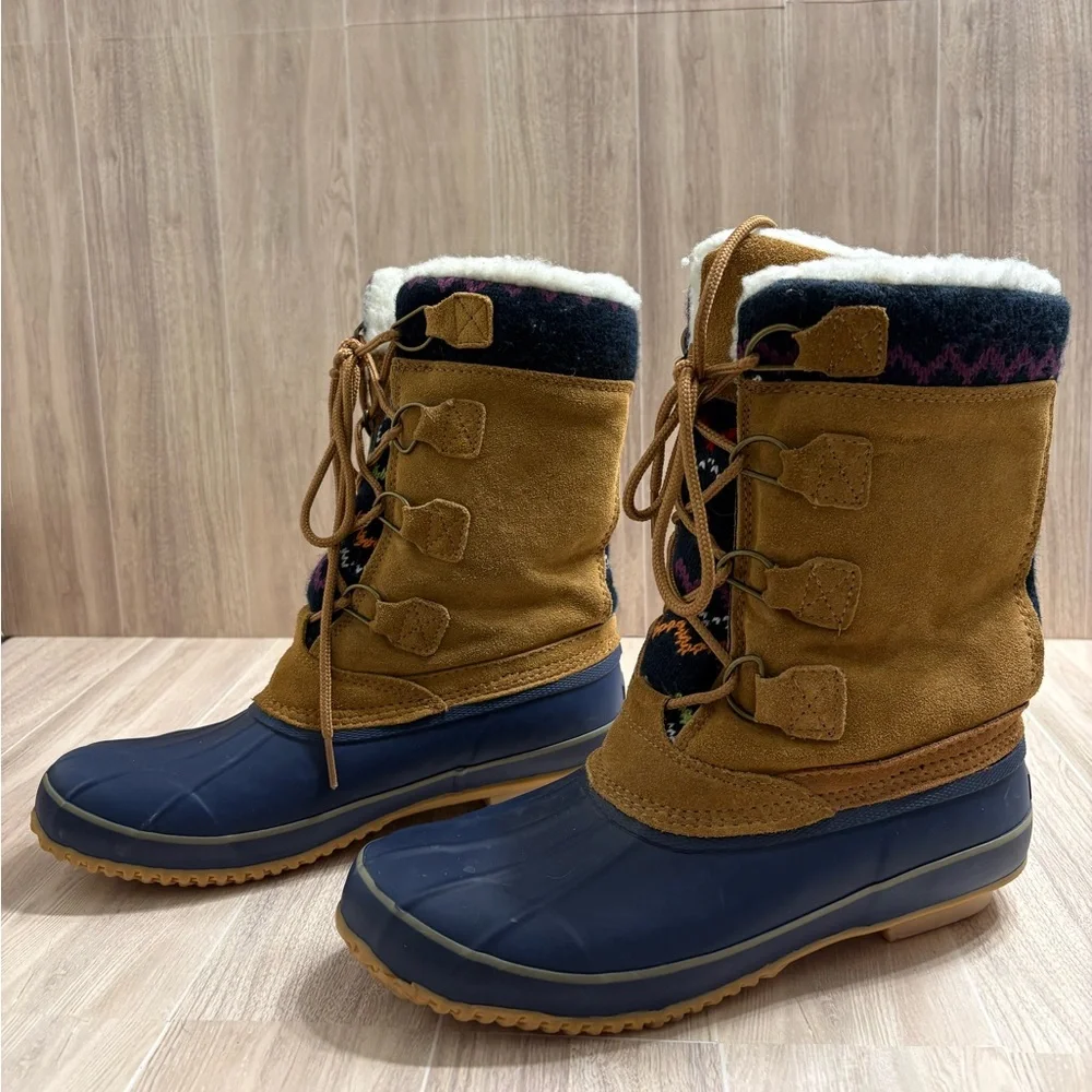 *Khombu Kristie Brown Suede and Blue Rubber Winter Duckboots #IR